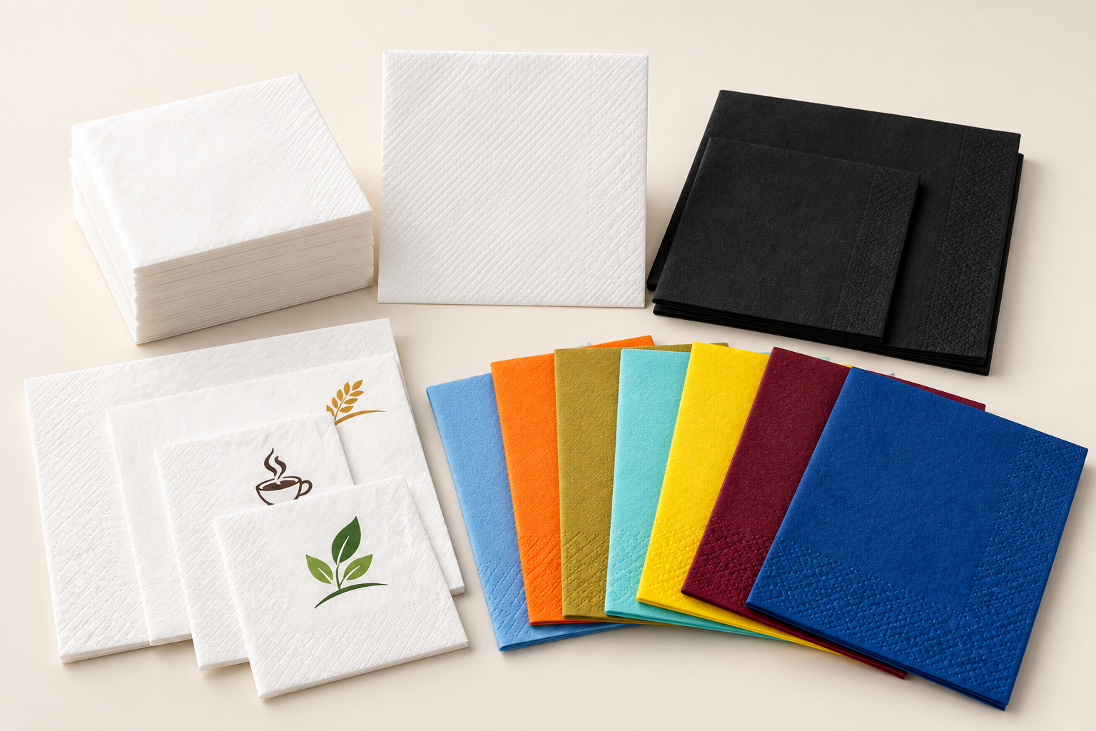 Custom printed napkins in different colors and sizes